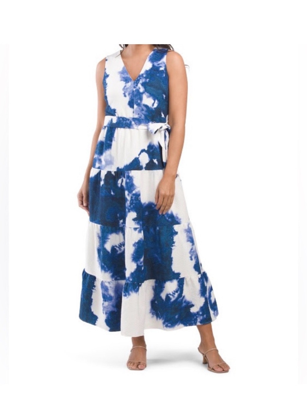 DKNY blue and white watercolor maxi dress
